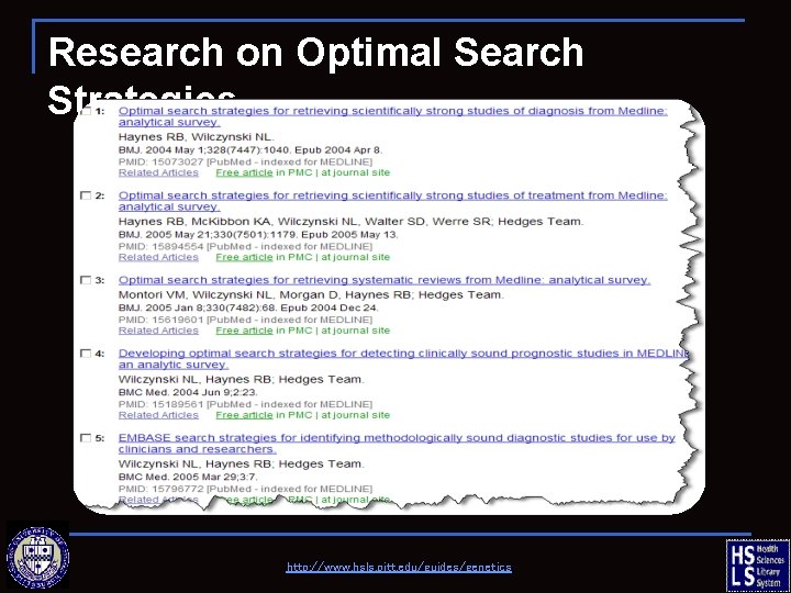 Research on Optimal Search Strategies http: //www. hsls. pitt. edu/guides/genetics 