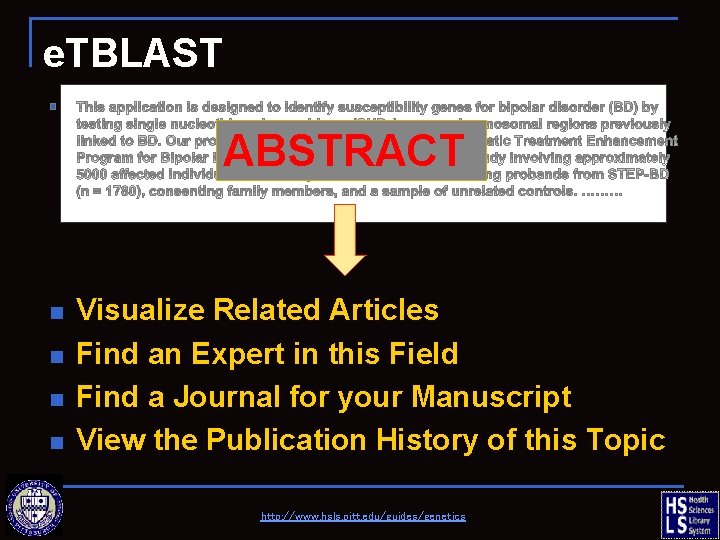 e. TBLAST n ABSTRACT n n Visualize Related Articles Find an Expert in this