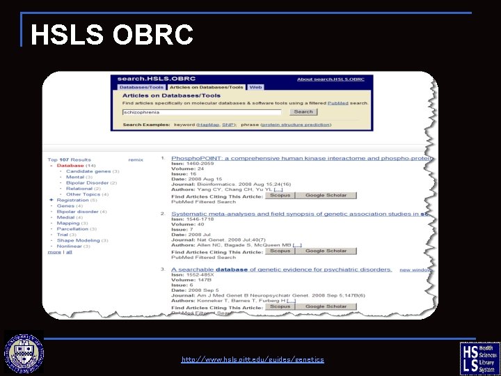 HSLS OBRC http: //www. hsls. pitt. edu/guides/genetics 