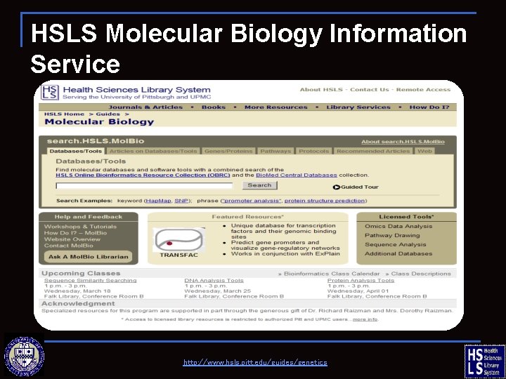 HSLS Molecular Biology Information Service http: //www. hsls. pitt. edu/guides/genetics 