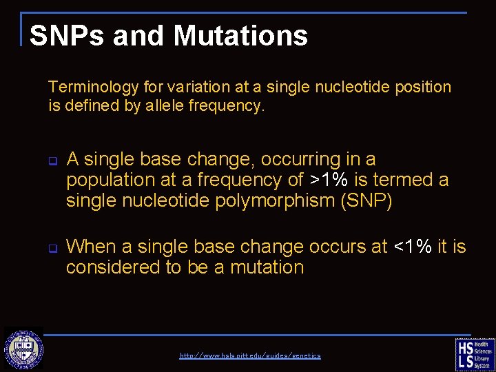 SNPs and Mutations Terminology for variation at a single nucleotide position is defined by