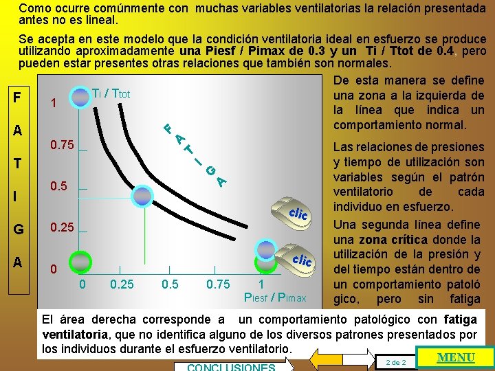 Como ocurre comúnmente con muchas variables ventilatorias la relación presentada antes no es lineal.