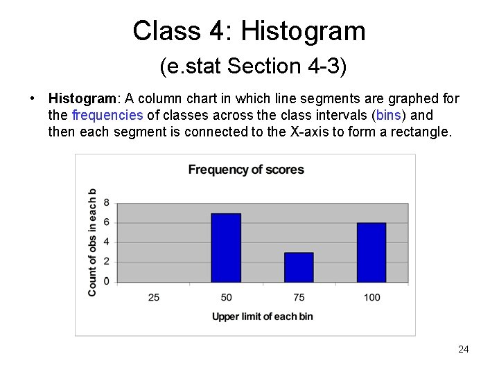 Class 4: Histogram (e. stat Section 4 -3) • Histogram: A column chart in