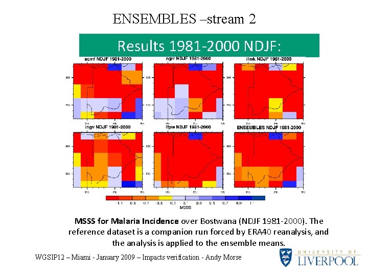 ENSEMBLES –stream 2 Results 1981 -2000 NDJF: MSSS for Malaria Incidence over Bostwana (NDJF