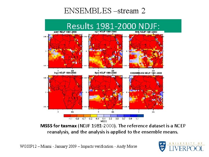 ENSEMBLES –stream 2 Results 1981 -2000 NDJF: MSSS for tasmax (NDJF 1981 -2000). The