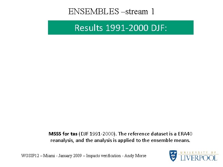 ENSEMBLES –stream 1 Results 1991 -2000 DJF: MSSS for tas (DJF 1991 -2000). The