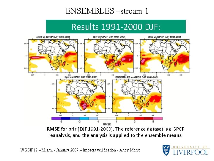 ENSEMBLES –stream 1 Results 1991 -2000 DJF: RMSE for prlr (DJF 1991 -2000). The
