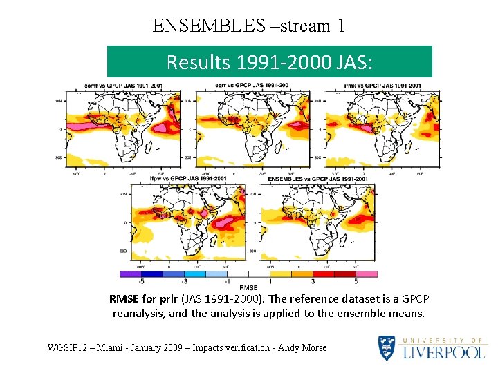 ENSEMBLES –stream 1 Results 1991 -2000 JAS: RMSE for prlr (JAS 1991 -2000). The