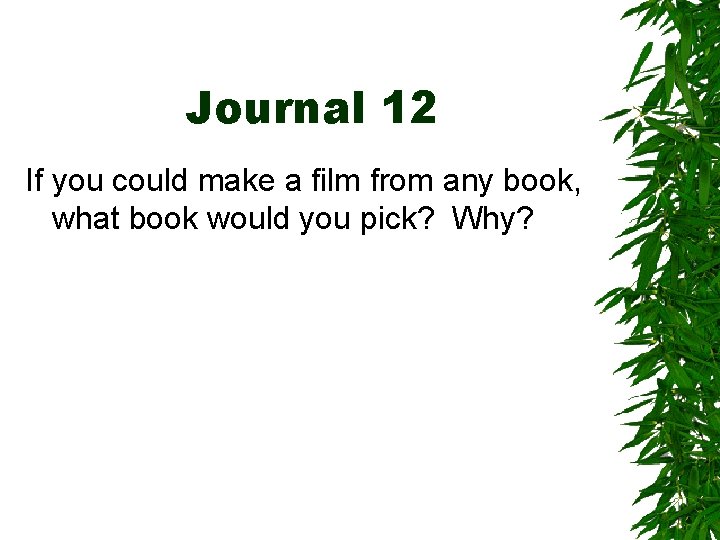 Journal 12 If you could make a film from any book, what book would