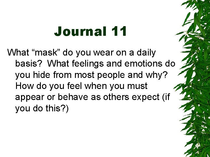 Journal 11 What “mask” do you wear on a daily basis? What feelings and