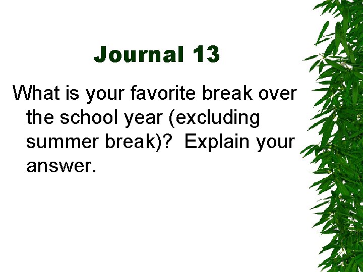 Journal 13 What is your favorite break over the school year (excluding summer break)?