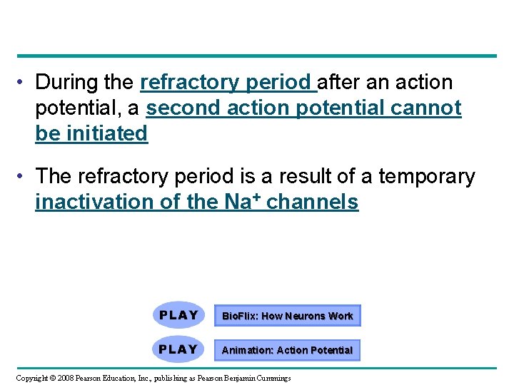  • During the refractory period after an action potential, a second action potential