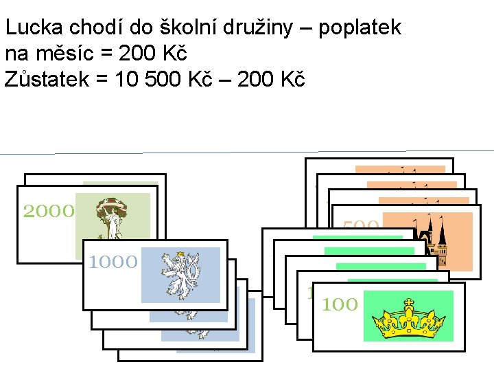 Lucka chodí do školní družiny – poplatek na měsíc = 200 Kč Zůstatek =