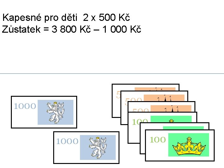 Kapesné pro děti 2 x 500 Kč Zůstatek = 3 800 Kč – 1