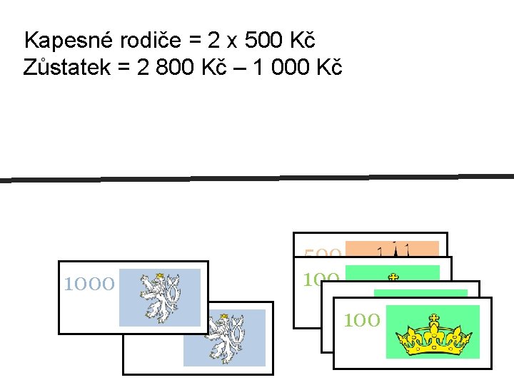 Kapesné rodiče = 2 x 500 Kč Zůstatek = 2 800 Kč – 1