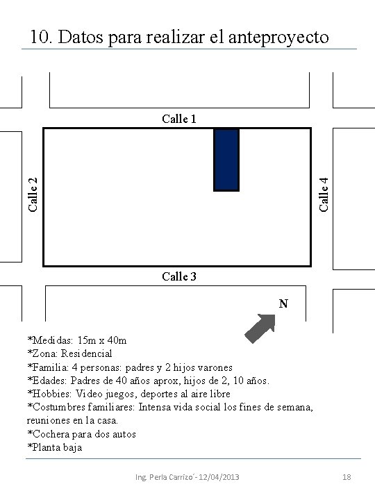 10. Datos para realizar el anteproyecto Calle 4 Calle 2 Calle 1 Calle 3