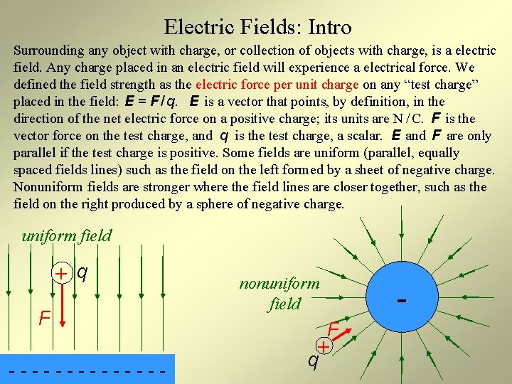 Electric Fields: Intro Surrounding any object with charge, or collection of objects with charge,