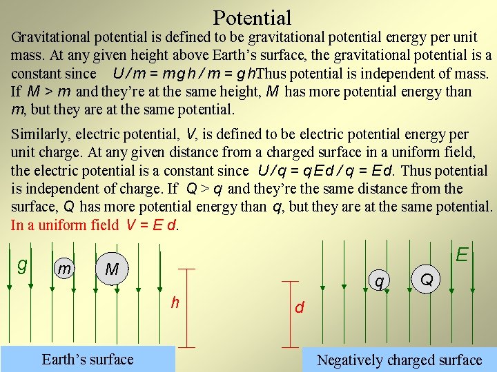 Potential Gravitational potential is defined to be gravitational potential energy per unit mass. At