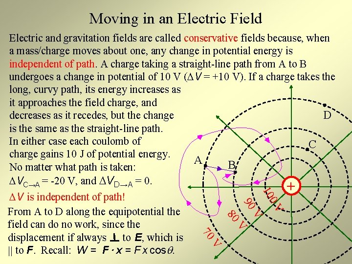 Moving in an Electric Field 80 V 90 0 V 10 Electric and gravitation