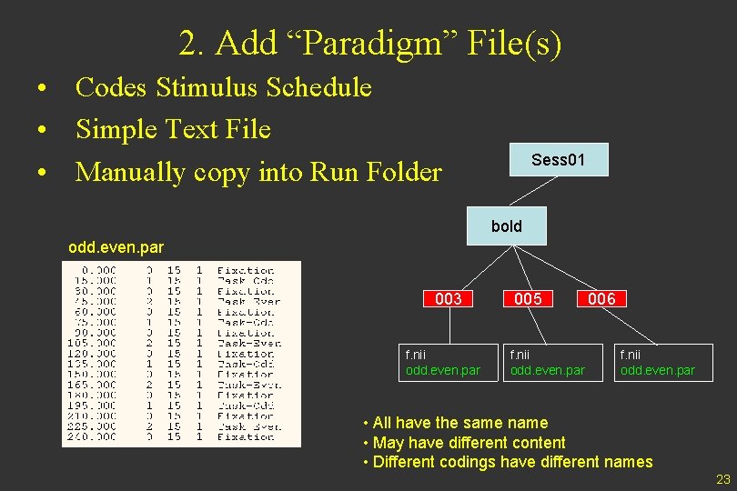 2. Add “Paradigm” File(s) • Codes Stimulus Schedule • Simple Text File • Manually