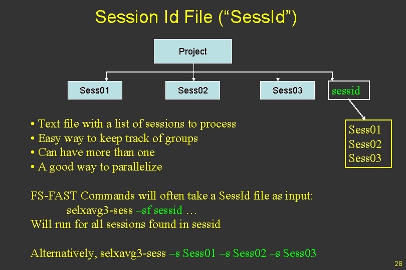 Session Id File (“Sess. Id”) Project Sess 01 Sess 02 Sess 03 • Text