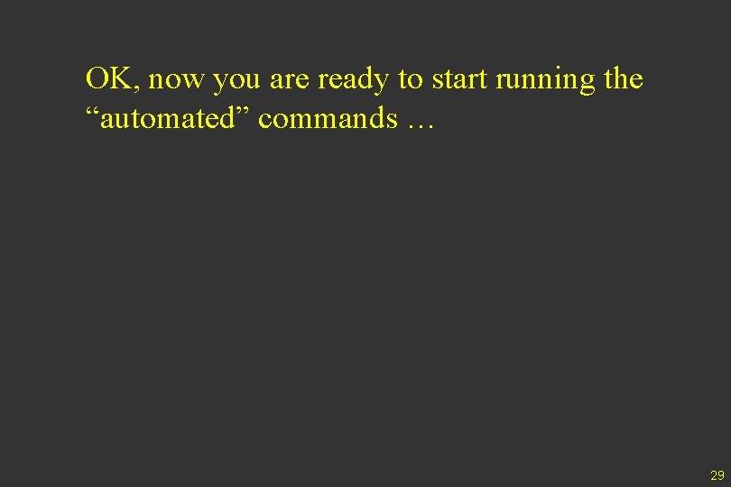 OK, now you are ready to start running the “automated” commands … 29 