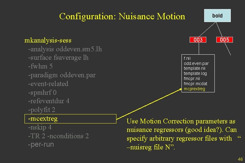 Configuration: Nuisance Motion mkanalysis-sess -analysis oddeven. sm 5. lh -surface fsaverage lh -fwhm 5