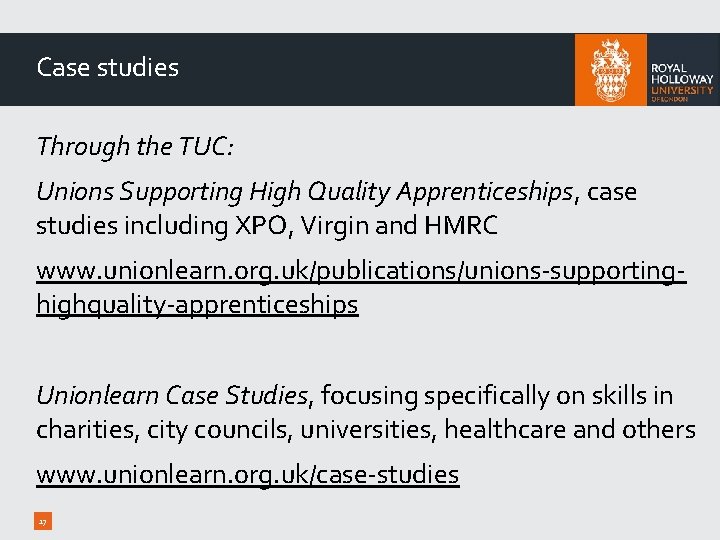 Case studies Through the TUC: Unions Supporting High Quality Apprenticeships, case studies including XPO,