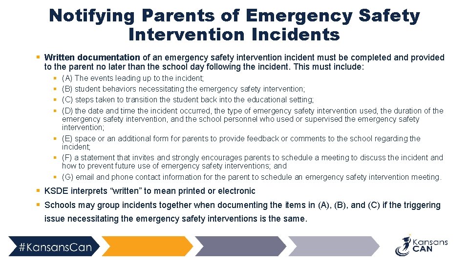 Notifying Parents of Emergency Safety Intervention Incidents § Written documentation of an emergency safety