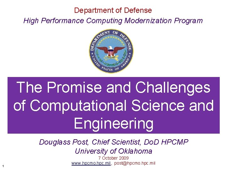 Department of Defense High Performance Computing Modernization Program Title Slide The Promise and Challenges