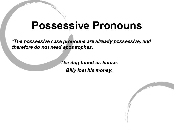 Possessive Pronouns *The possessive case pronouns are already possessive, and therefore do not need