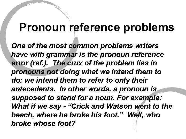 Pronoun reference problems One of the most common problems writers have with grammar is