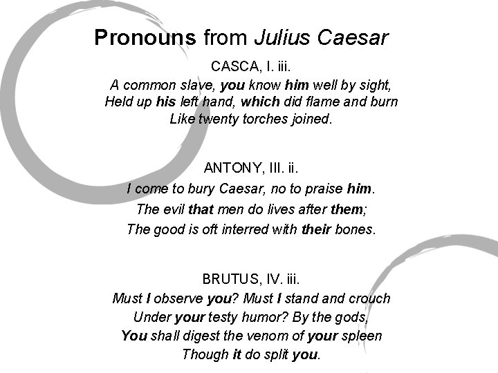 Pronouns from Julius Caesar CASCA, I. iii. A common slave, you know him well