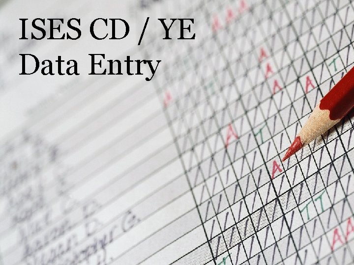 ISES CD / YE Data Entry ISES CD / YE Data Entry