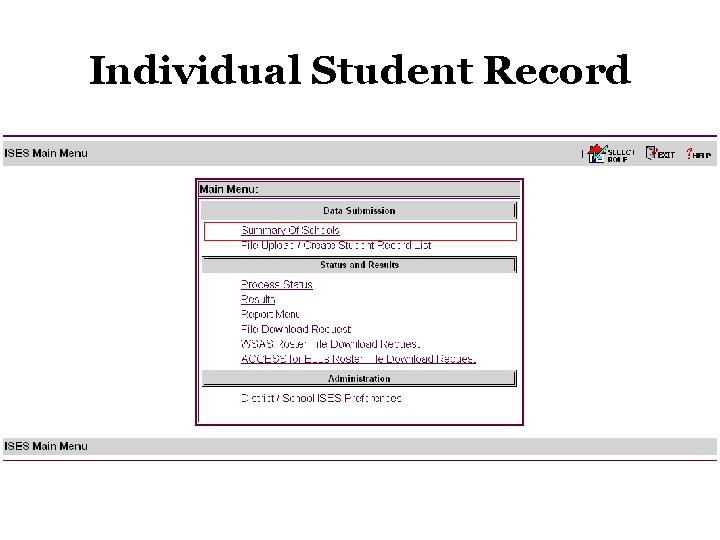 Individual Student Record Individual Student Record