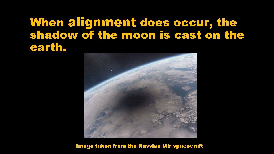 When alignment does occur, the shadow of the moon is cast on the earth.