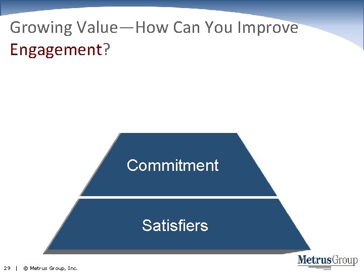 Growing Value—How Can You Improve Engagement? Commitment Satisfiers 29 | © Metrus Group, Inc.