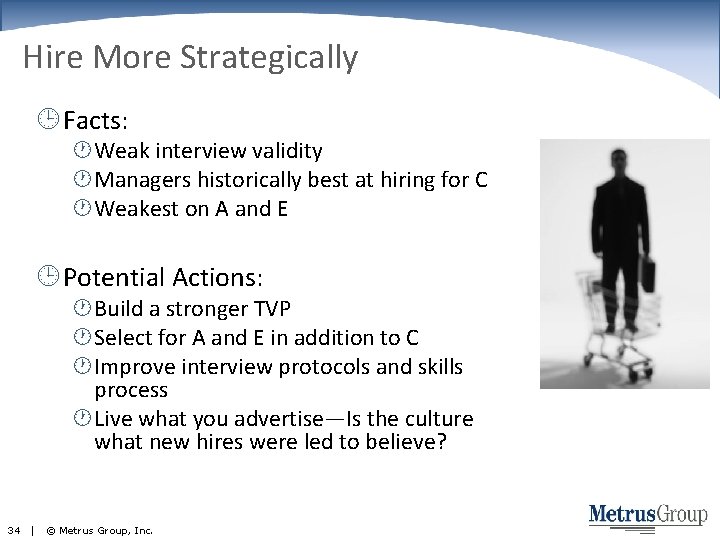 Hire More Strategically Facts: Weak interview validity Managers historically best at hiring for C