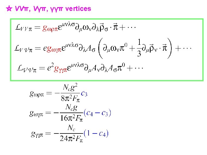 ☆ VVπ, Vγπ, γγπ vertices 