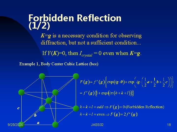 Forbidden Reflection (1/2) K=g is a necessary condition for observing diffraction, but not a