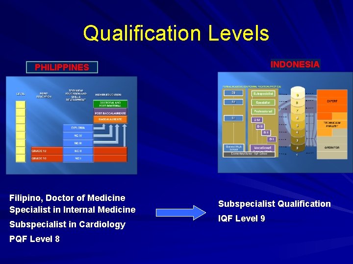Qualification Levels INDONESIA PHILIPPINES Filipino, Doctor of Medicine Specialist in Internal Medicine Subspecialist in Qualification Levels INDONESIA PHILIPPINES Filipino, Doctor of Medicine Specialist in Internal Medicine Subspecialist in