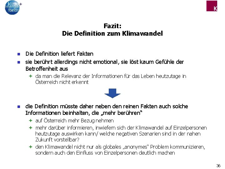 Fazit: Die Definition zum Klimawandel n n Die Definition liefert Fakten sie berührt allerdings