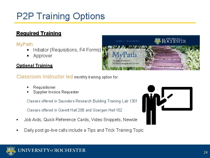 P 2 P Training Options Required Training My. Path § Initiator (Requisitions, F 4