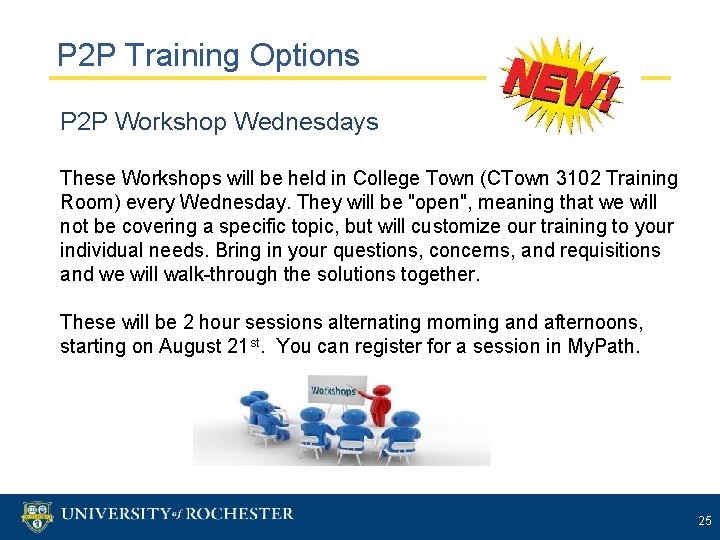 P 2 P Training Options P 2 P Workshop Wednesdays These Workshops will be