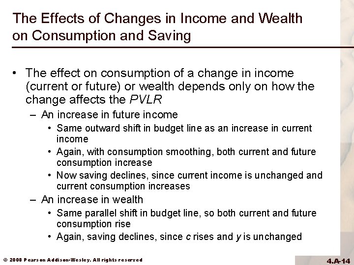 The Effects of Changes in Income and Wealth on Consumption and Saving • The The Effects of Changes in Income and Wealth on Consumption and Saving • The