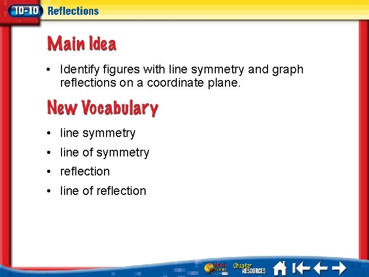  • Identify figures with line symmetry and graph reflections on a coordinate plane.