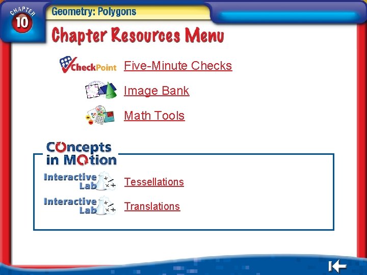 Five-Minute Checks Image Bank Math Tools Tessellations Translations 