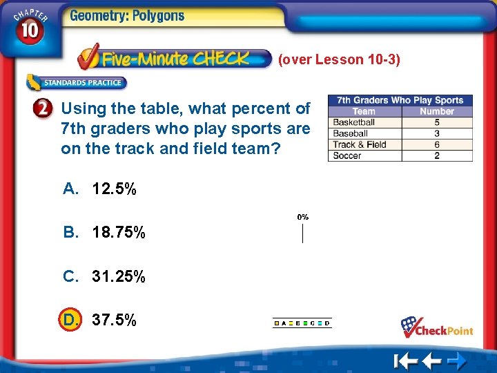 (over Lesson 10 -3) Using the table, what percent of 7 th graders who