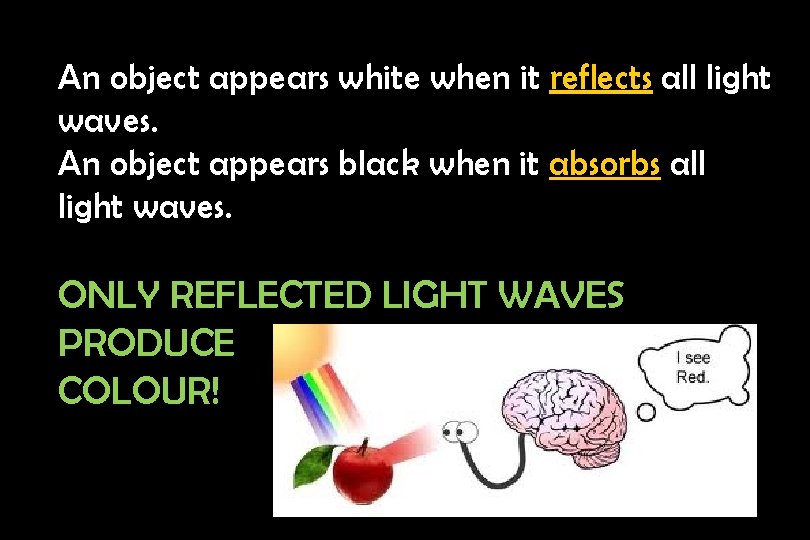 ***An object appears white when it reflects all light waves and black when it
