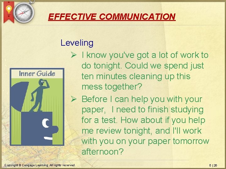 EFFECTIVE COMMUNICATION Leveling Ø I know you've got a lot of work to do